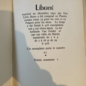 Liberté de Paul Eluard - édition originale numérotée ayant appartenu à François Mitterrand