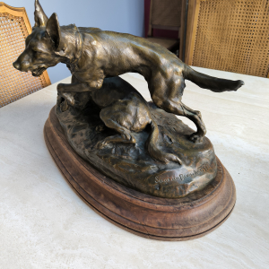 Bronze Deux Chiens Pierre Henri Varnier 1923