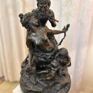 Bronze Clodion Faune, Femme et Enfants, H 50cm Diam 30cm