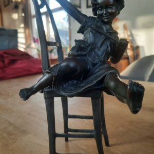 Sculpture bronze Petite fille au chat Franz Iffland