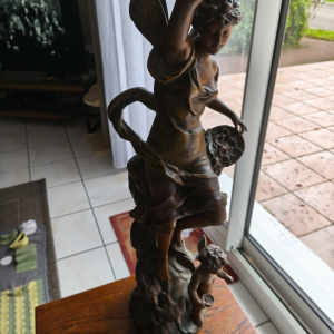 Bronze femme et chérubin ailés Rousseau