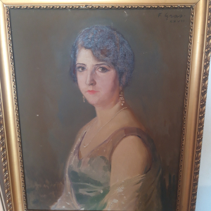 Tableau portrait femme sur toile cadre doré 61x75cm