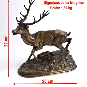 Bronze animalier signé Jules Moigniez, cerf à l'épuisement