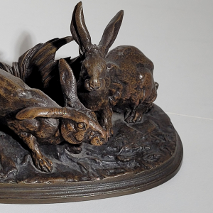 Bronze XIX eme couple de lapins signé PJ.MENE