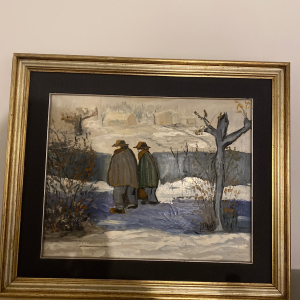 Tableau signé Marchesi, scène hivernale, 56x66cm
