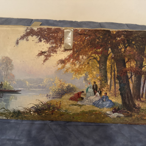 Peinture paysage avec personnages dans un parc