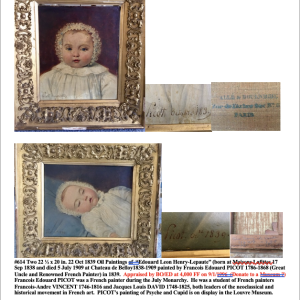 Deux portraits de Edouard Léon Henry-Lepaute bébé, signé Francois Edouard Picot, 1839
