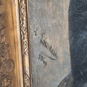 Peinture à l'huile de portrait féminin signé L. Loustan 1849