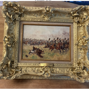 Tableau signé PERBOYRE La Charge, toile 22x16 cm