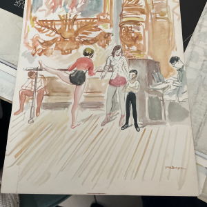 Aquarelle sur papier signée Yves Brayer, scène de danse