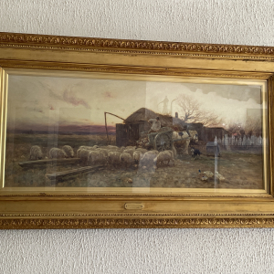 Aquarelle Thomas Lloyd 1902 Winter Squaters - cadre doré