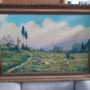 Tableau Berger Basque et ses Moutons - Jean Fabien Galey