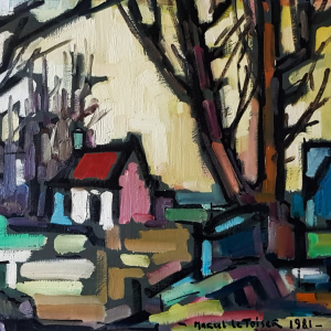 Toile signée Marcel Le Toiser intitulée Argoat Composition 1981