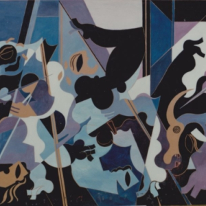Michel Moreno (1945) . Guerre du Golf 1991 (Allégorie)  Huile sur papier kraft entoilé 270 cm x 165 cm