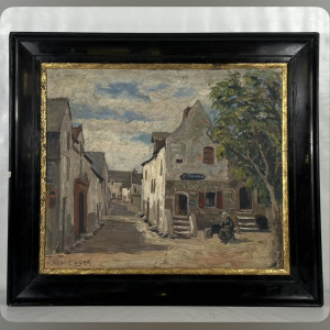 Peinture à l'huile Ludovic Cuyer, scène de rue, 55x45 cm