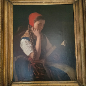 Huile sur toile 'F Gruber 66' - Jeune fille lisant