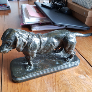Bronze Basset debout de F. Barye, Barbedienne, parfait état