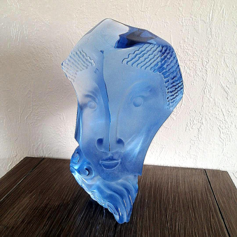 
															Sculpture Tête Gilles Chabrier en cristal Baccarat bleu
														