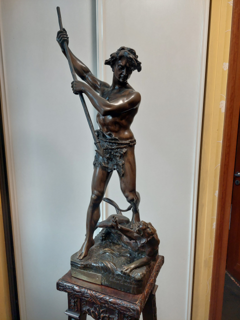 
															Sculpture bronze H. Fugère 'La pensée guide l'homme' 90cm
														