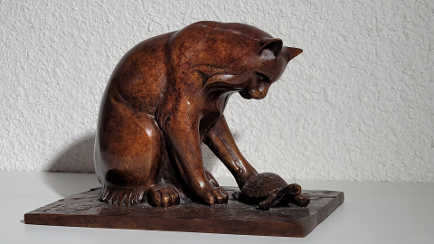 
															Bronze signé CONRAD - Chat et tortue
														