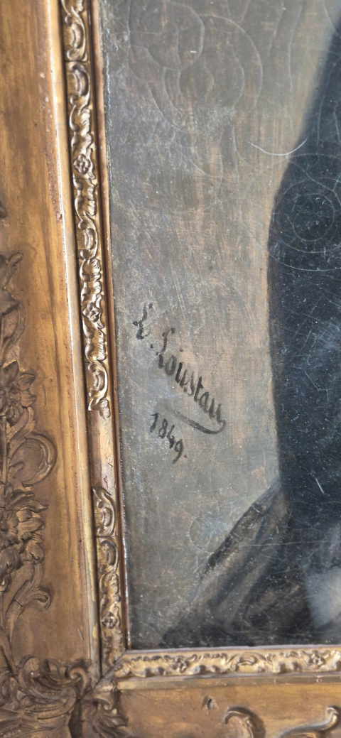 
															Peinture à l'huile de portrait féminin signé L. Loustan 1849
														