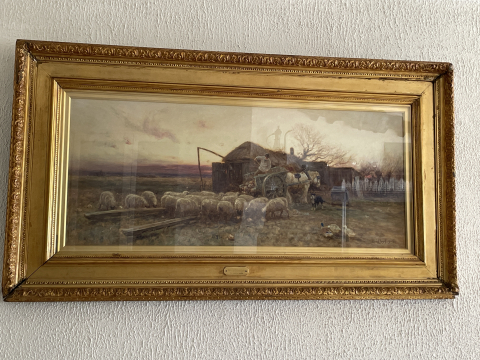 
															Aquarelle Thomas Lloyd 1902 Winter Squaters - cadre doré
														