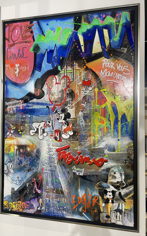 
															Tableau de Nelson Fabiano 1m x 1m, mix média coloré
														