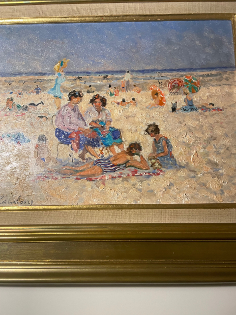 
															Peinture sur toile : Scène de plage à l'huile
														
