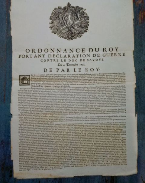 
															Grand placard royal imprimé 1703 Louis XIV - Déclaration de guerre
														