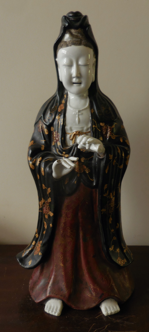 
															Porcelaine blanc de chine laquée statue 44cm
														