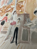
													Aquarelle sur papier signée Yves Brayer, scène de danse
												