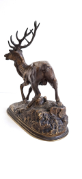 
													Bronze animalier signé Jules Moigniez, cerf à l'épuisement
												