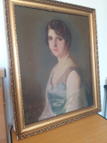 
													Tableau portrait femme sur toile cadre doré 61x75cm
												