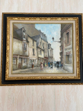 
													Tableau huile sur toile rue ancienne et passants
												