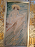 
													Huile sur toile Louis Icart - Femme dans une barque, 36.5x19.5 cm
												