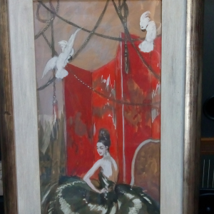 Élégante aux Cacatoès - Jean-Gabriel Domergue - Aquarelle originale