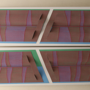 2 grands panneaux comportant carton ondulé finement peint le lignes parallèless