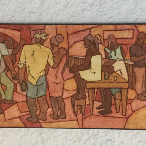 TABLEAU de François RAVELLO "LA BRINGUE". Scène du bar Léa à Papeete. Peinture de 1968