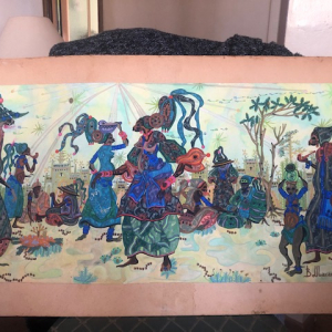 Peinture Africaine sans titre scène de village