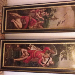 Paire de tableaux anciens huile sur bois. Sujets religieux.