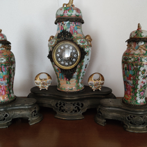 Ensemble vase horloge 3 pièces chine