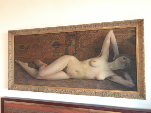 
															Alexandre Roubtzoff, Nu allonge sur tapis oriental .Tunis 1923.
														