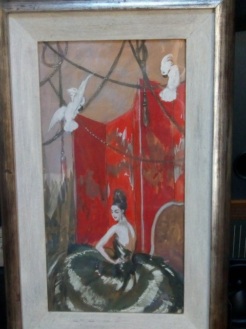 
															Élégante aux Cacatoès - Jean-Gabriel Domergue - Aquarelle originale
														