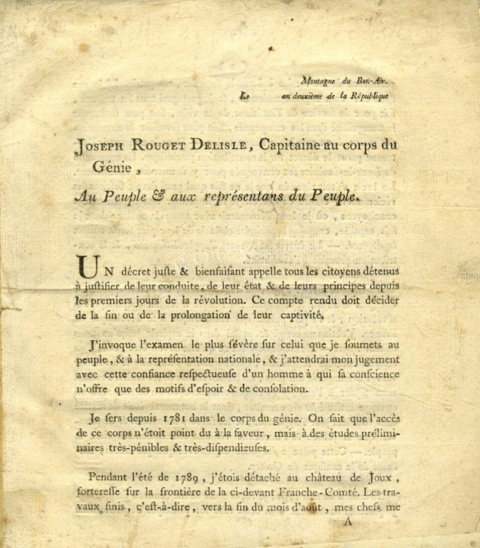 
															Joseph Rouget Delisle au Peuple et aux représentans du Peuple
														
