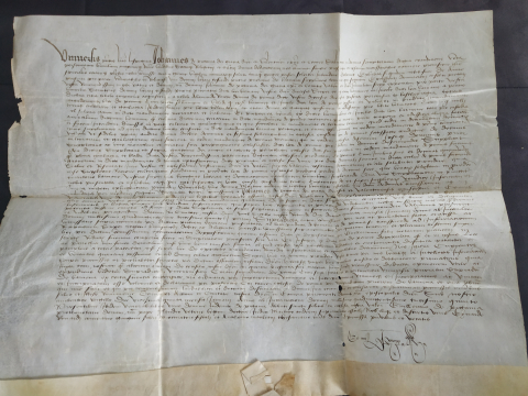 
															Acte sur parchemin de Jean de Poitiers Evêque
														