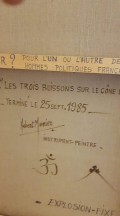 
															Hubert Munier : Peinture sur toile "les trois buissons sur le cône de terre" 1985 (190x140x4)
														
